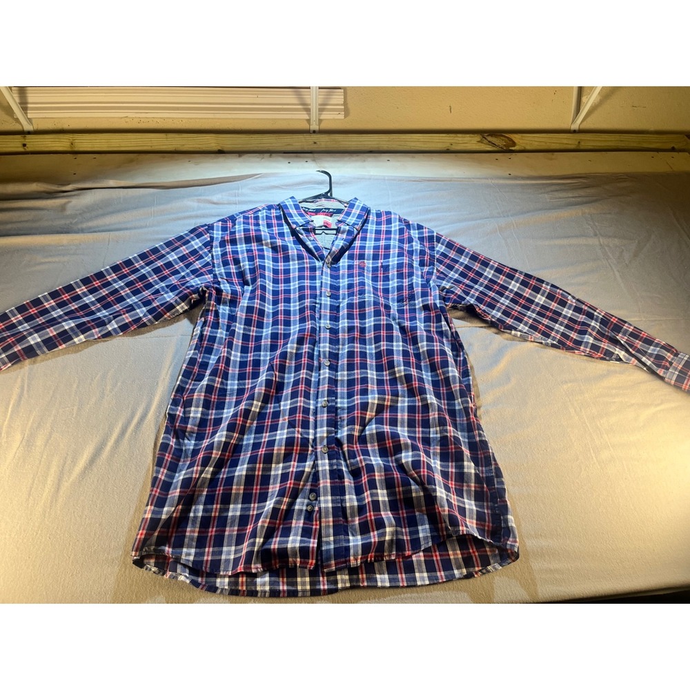 Wrangler George Strait Cowboy Cut Plaid Western Button Down Shirt Mens XL Navy